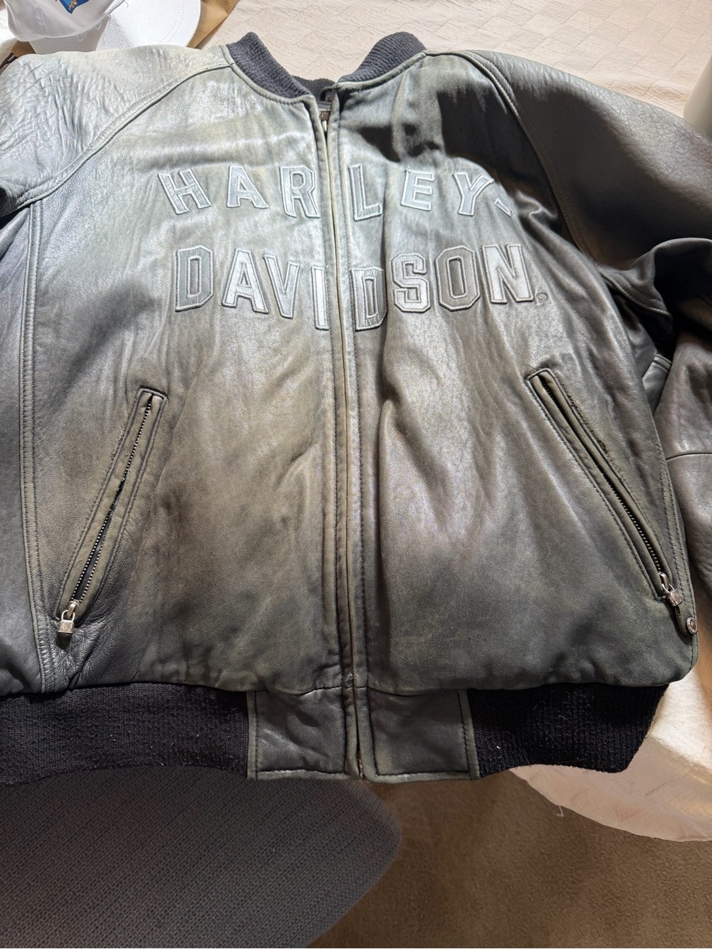 Harley-Davidson Men’s Grey Leather Bomber Jacket